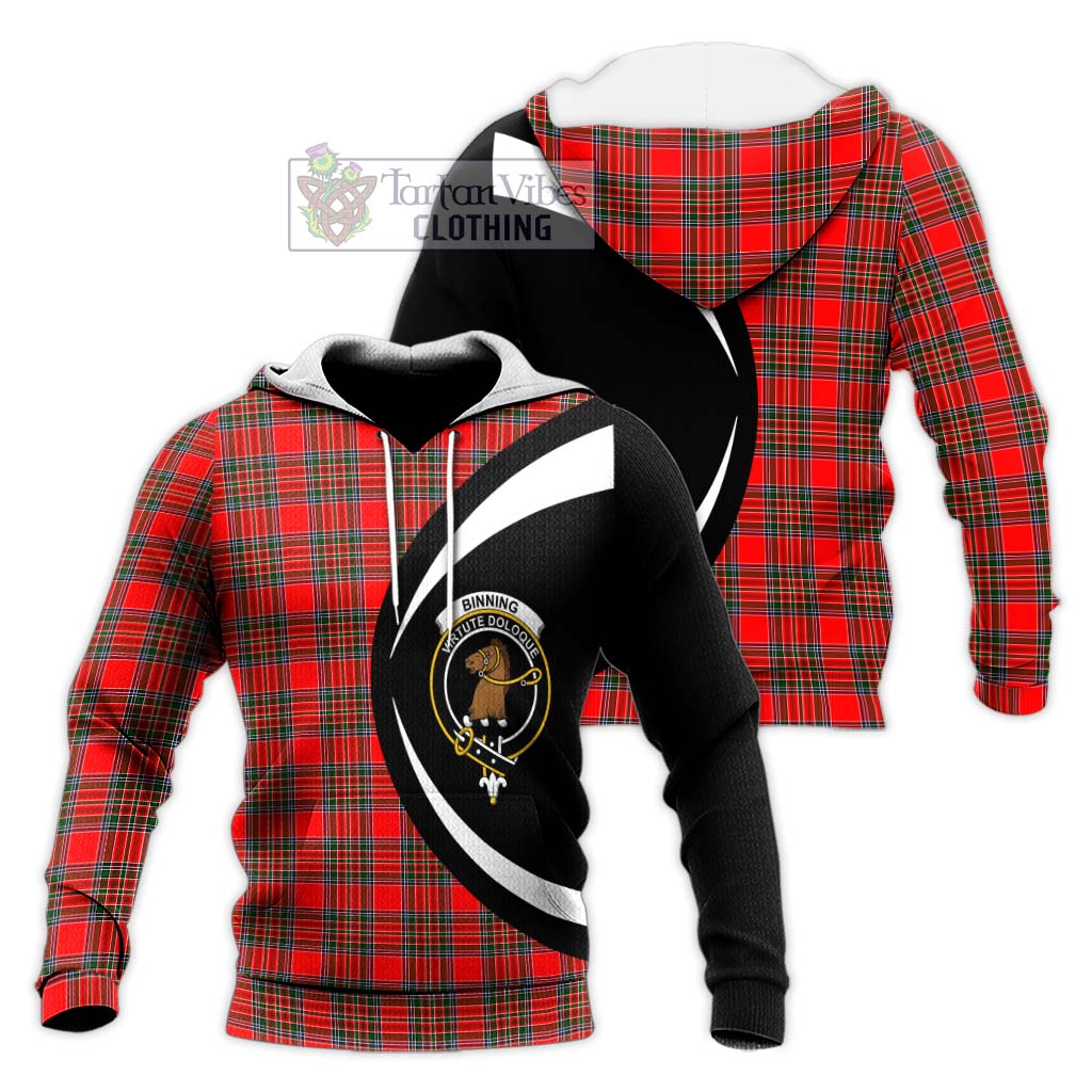 Binning Tartan Knitted Hoodie with Family Crest Circle Style Unisex Knitted Pullover Hoodie - Tartan Vibes Clothing