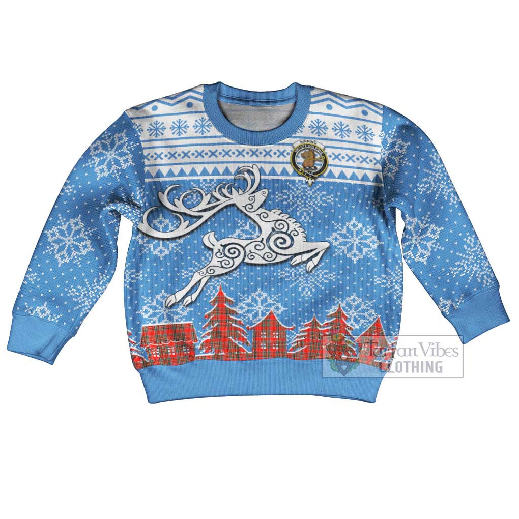 Tartan Vibes Clothing Binning Clan Christmas Kid Ugly Sweater with Tartan and Celtic Raindeer Style