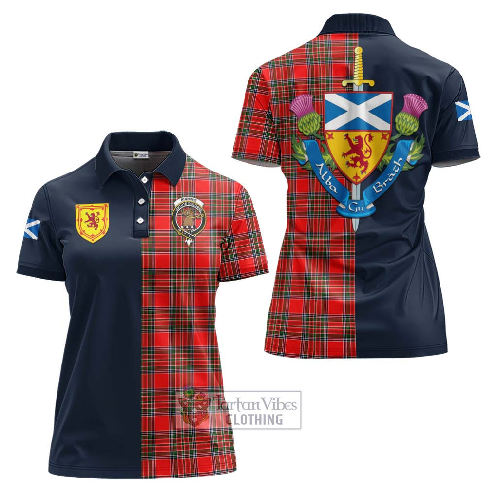 Tartan Vibes Clothing Binning Tartan Women's Polo Shirt with Scottish Lion Royal Arm Half Style