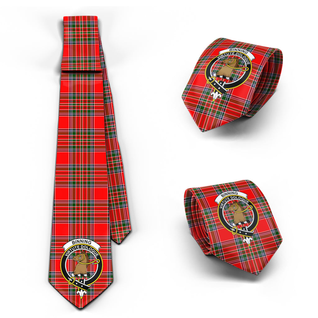 Binning Tartan Classic Necktie with Family Crest Necktie One Size - Tartan Vibes Clothing