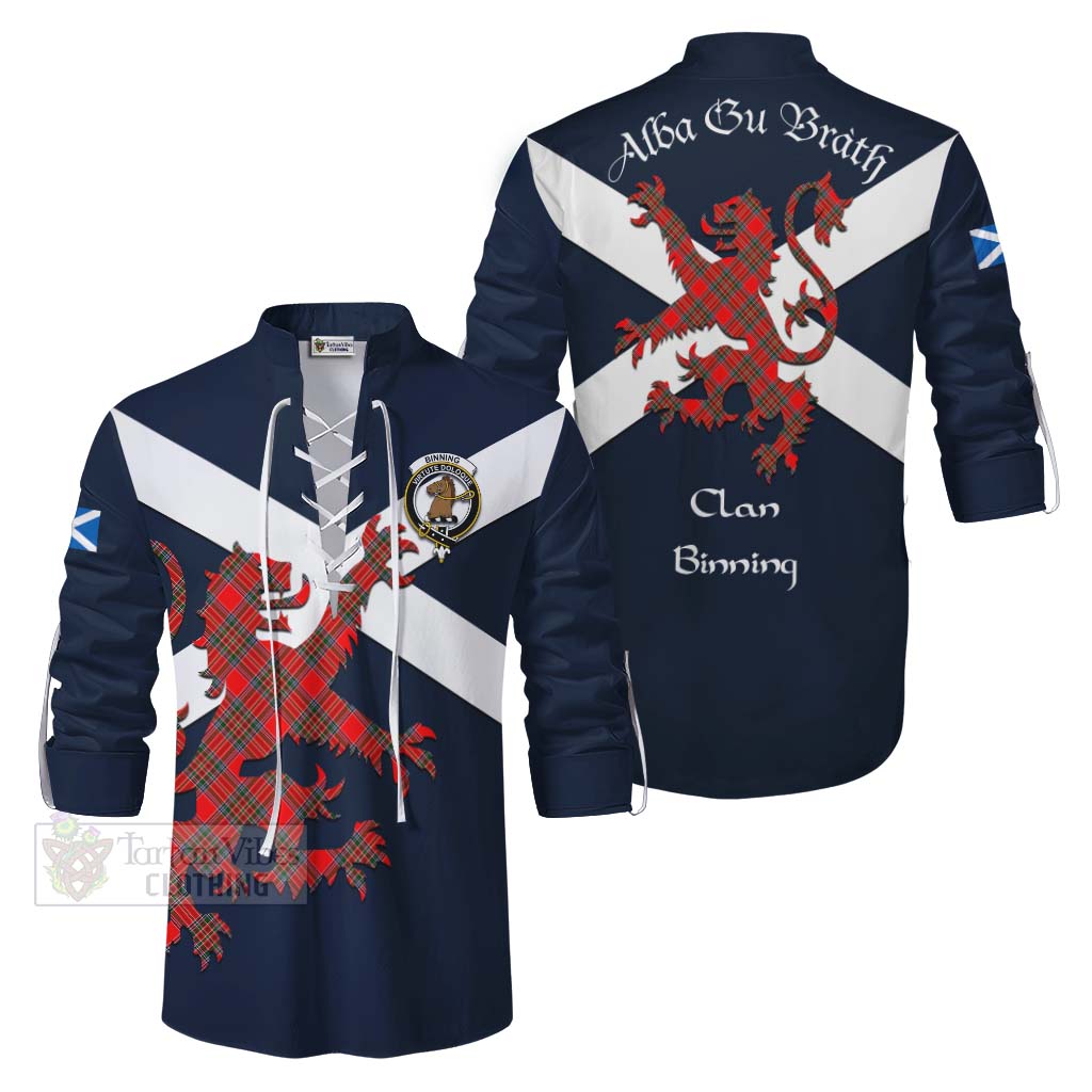 Tartan Vibes Clothing Binning Tartan Lion Rampant Ghillie Kilt Shirt Proudly Display Your Heritage with Alba Gu Brath and Clan Name