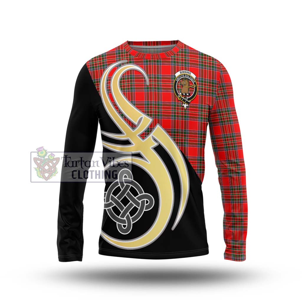 Binning Tartan Long Sleeve T-Shirt with Family Crest and Celtic Symbol Style Unisex - Tartan Vibes Clothing