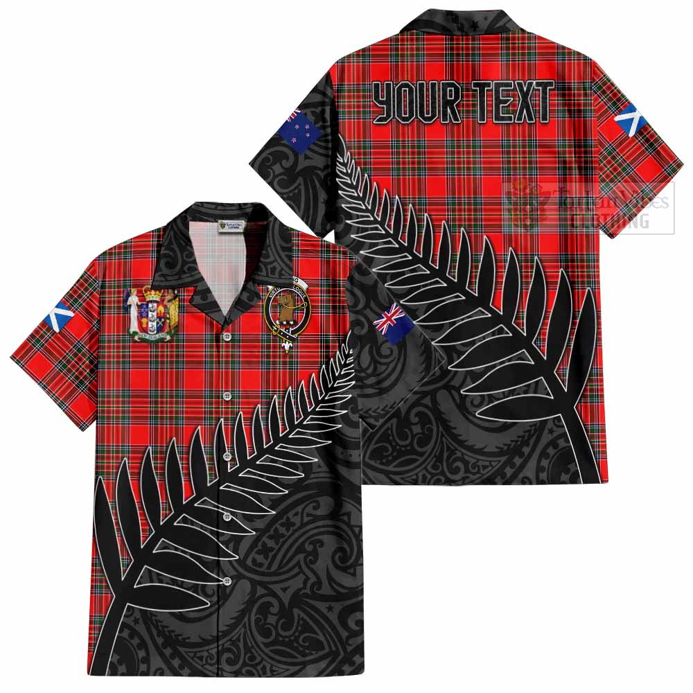 Tartan Vibes Clothing Binning Crest Tartan Short Sleeve Button Shirt with New Zealand Silver Fern Half Style