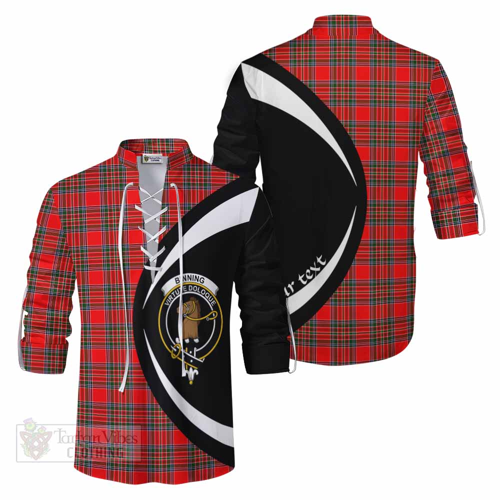 Tartan Vibes Clothing Binning Tartan Ghillie Kilt Shirt with Family Crest Circle Style