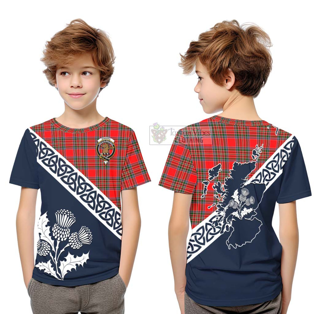 Tartan Vibes Clothing Binning Tartan Kid T-Shirt Featuring Thistle and Scotland Map