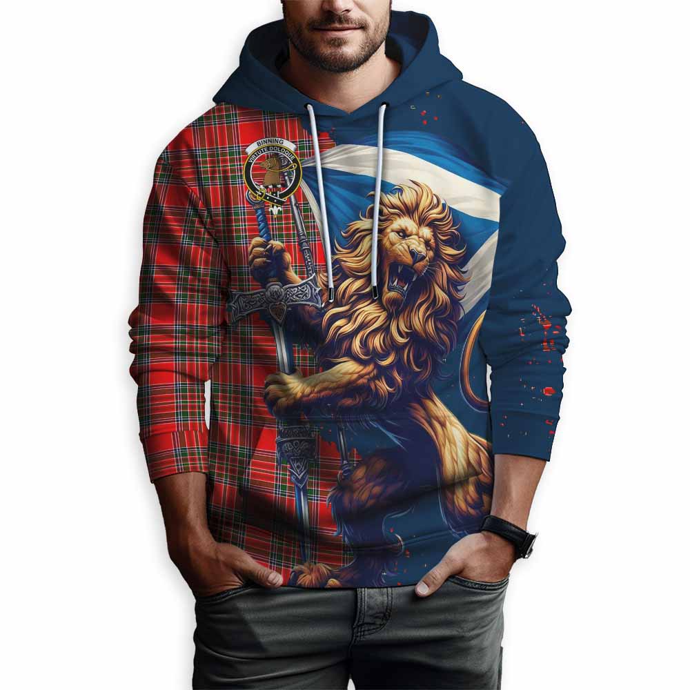 Binning Tartan Family Crest Hoodie with Scottish Majestic Lion