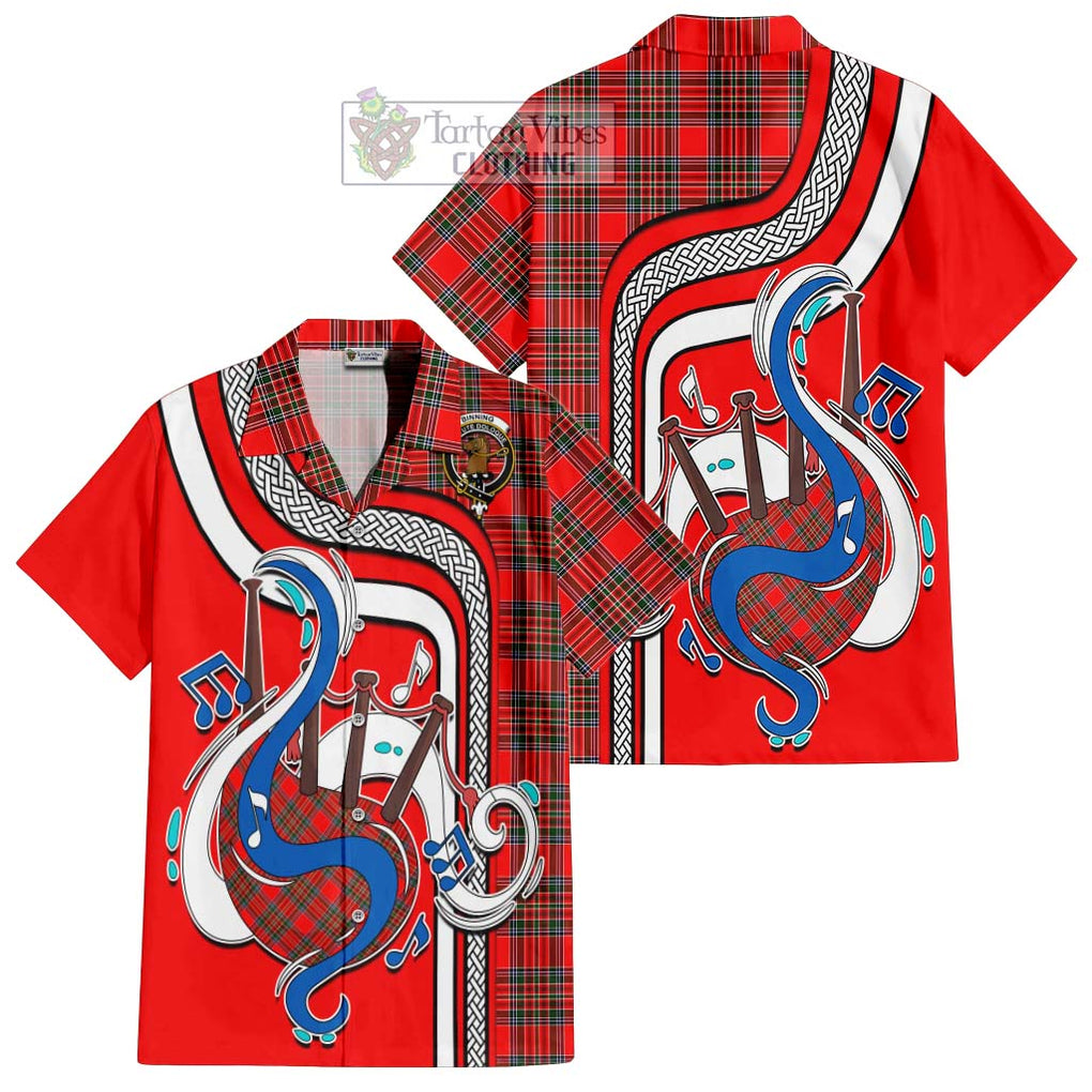 Binning Tartan Short Sleeve Button Shirt with Epic Bagpipe Style Kid - Tartanvibesclothing Shop