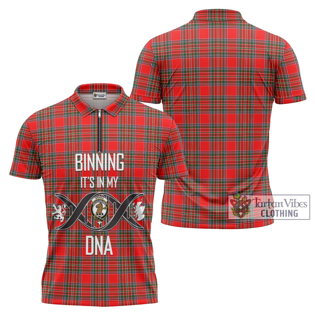 Binning Tartan Zipper Polo Shirt with Family Crest DNA In Me Style Unisex - Tartanvibesclothing Shop