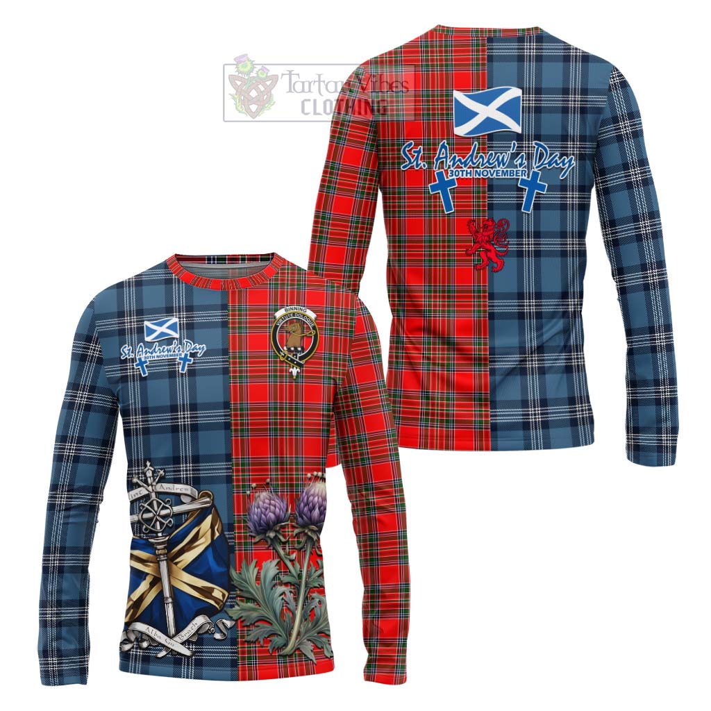 Tartan Vibes Clothing Binning Tartan Long Sleeve T-Shirt Happy St. Andrew's Day Half Tartan Style