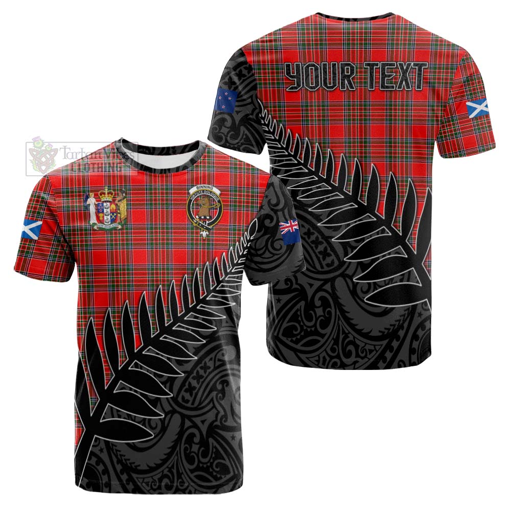 Tartan Vibes Clothing Binning Crest Tartan Cotton T-shirt with New Zealand Silver Fern Half Style