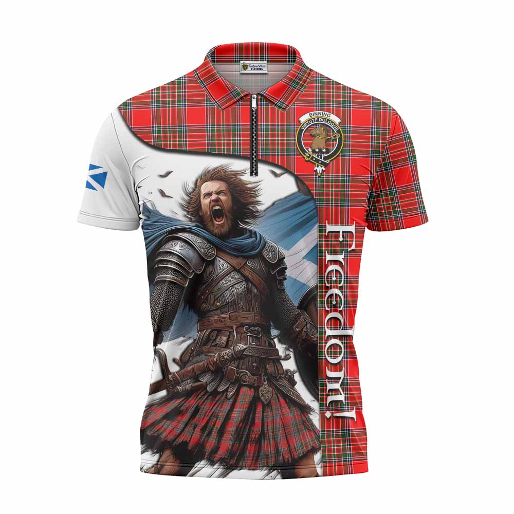 Tartan Vibes Clothing Binning Crest Tartan Zipper Polo Shirt Inspired by the Freedom of Scottish Warrior