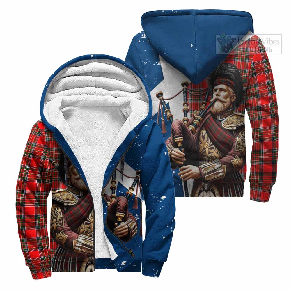 Tartan Vibes Clothing Binning Tartan Sherpa Hoodie with Family Crest Scottish Bagpiper Vibes