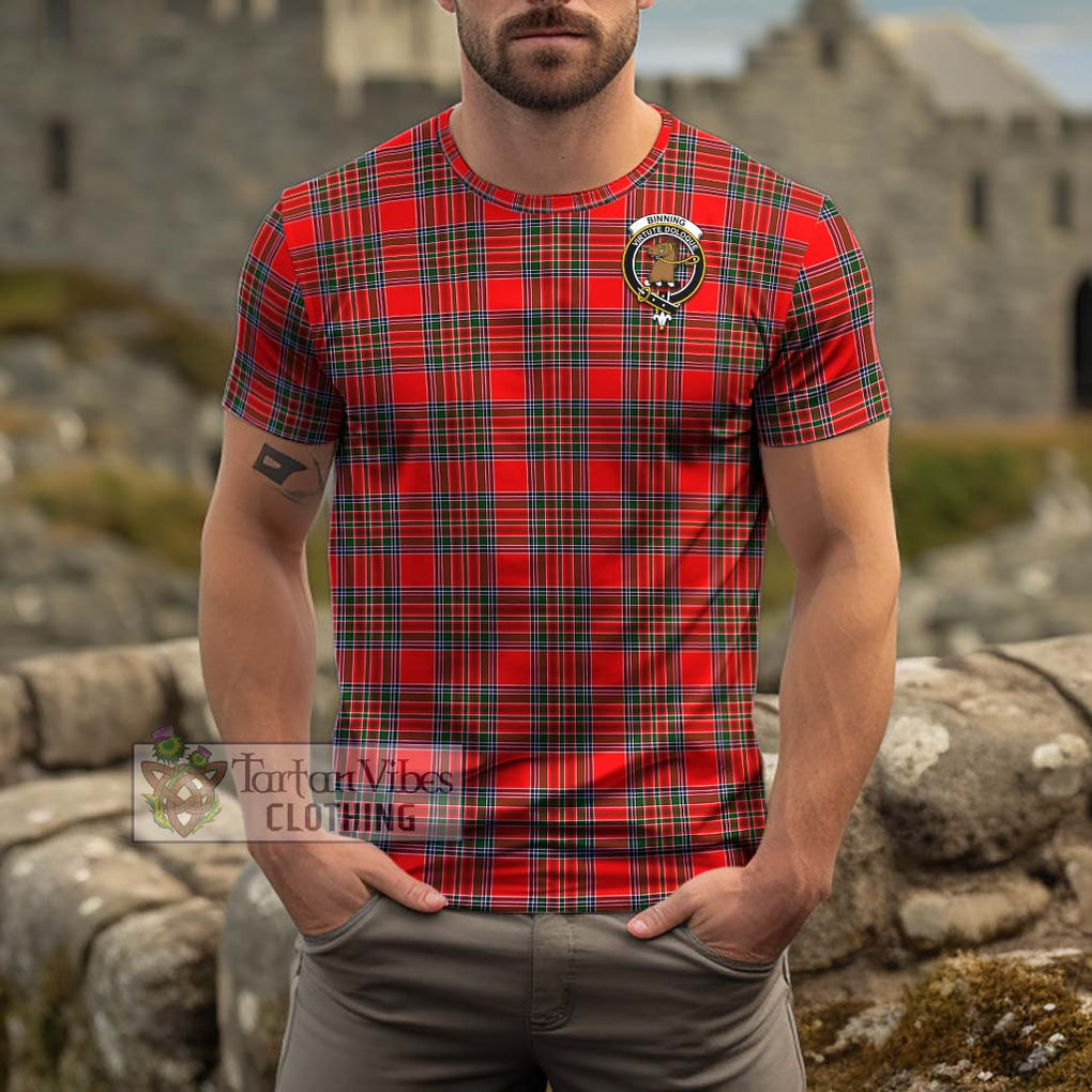 Binning Tartan Cotton T-Shirt with Family Crest Men's Shirt - Tartanvibesclothing Shop