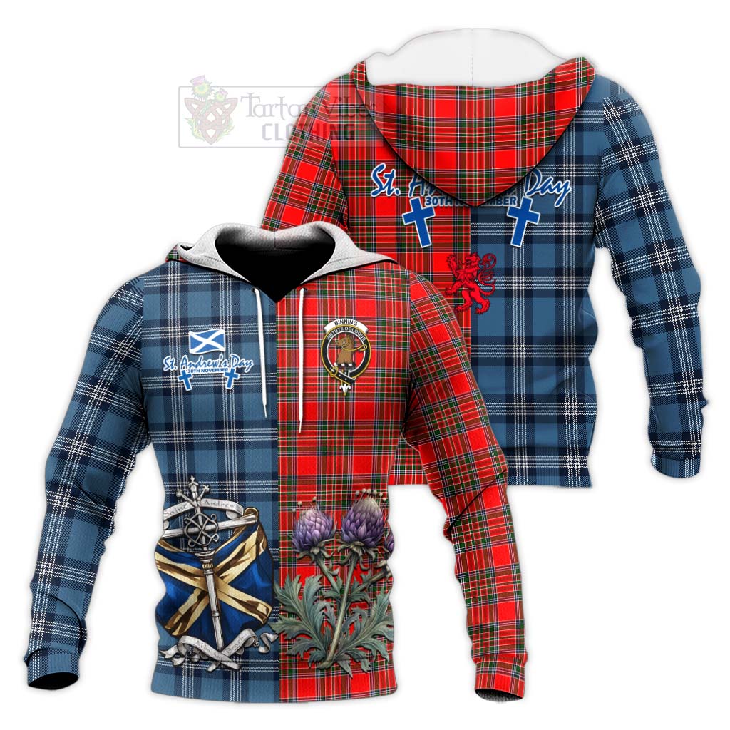 Tartan Vibes Clothing Binning Tartan Knitted Hoodie Happy St. Andrew's Day Half Tartan Style