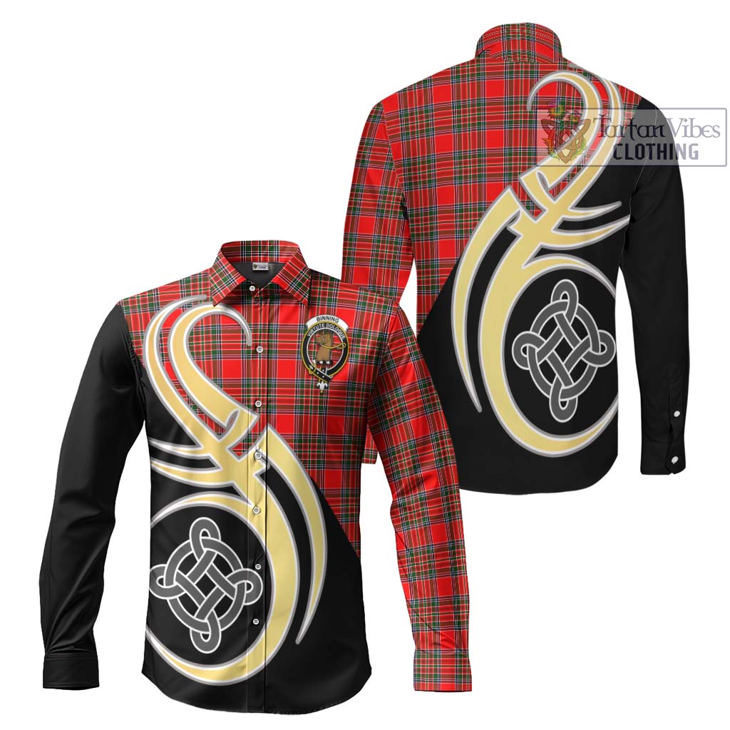 Binning Tartan Long Sleeve Button Shirt with Family Crest and Celtic Symbol Style Men's Shirt S - Tartan Vibes Clothing