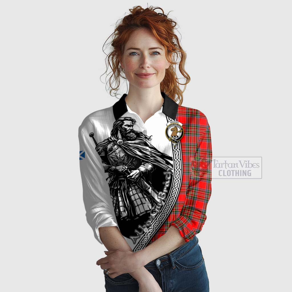 Tartan Vibes Clothing Binning Tartan Clan Crest Women's Casual Shirt with Highlander Warrior Celtic Style