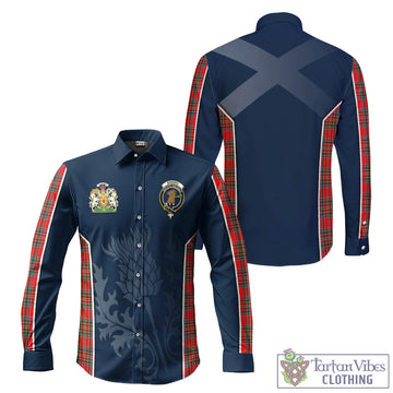 Binning Tartan Long Sleeve Button Up Shirt with Family Crest and Scottish Thistle Vibes Sport Style