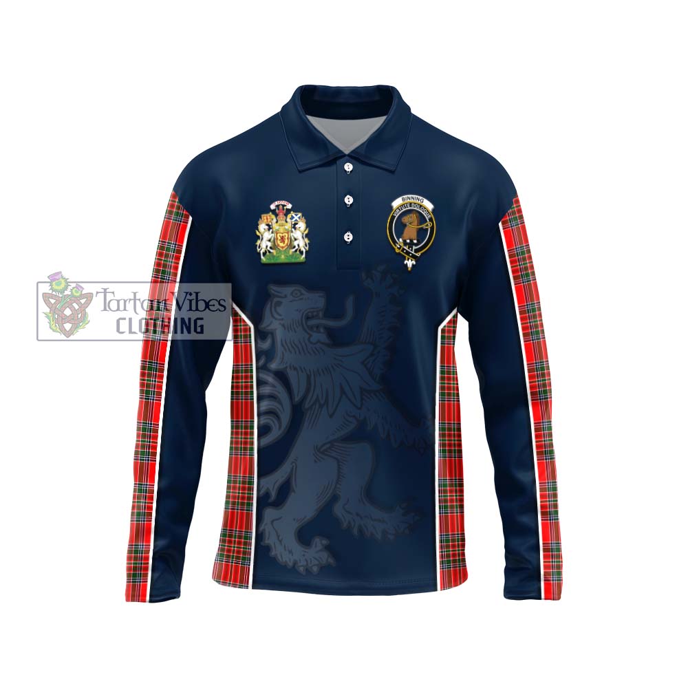 Binning Tartan Long Sleeve Polo Shirt with Family Crest and Lion Rampant Vibes Sport Style Unisex - Tartan Vibes Clothing