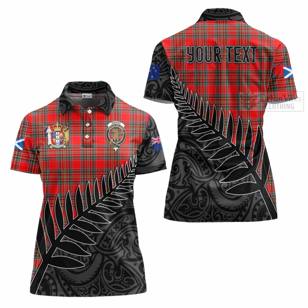 Tartan Vibes Clothing Binning Crest Tartan Women's Polo Shirt with New Zealand Silver Fern Half Style