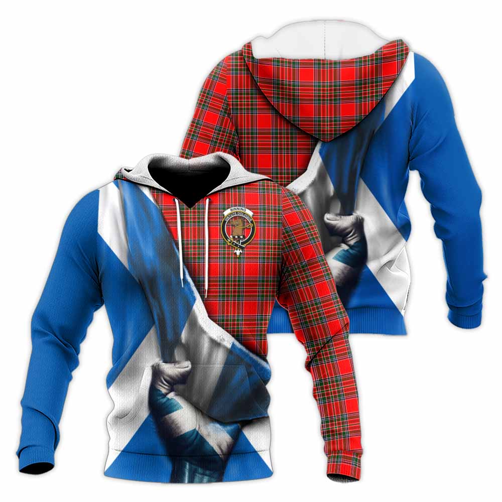 Tartan Vibes Clothing Binning Tartan Knitted Hoodie with Family Crest Scotland Patriotic Style