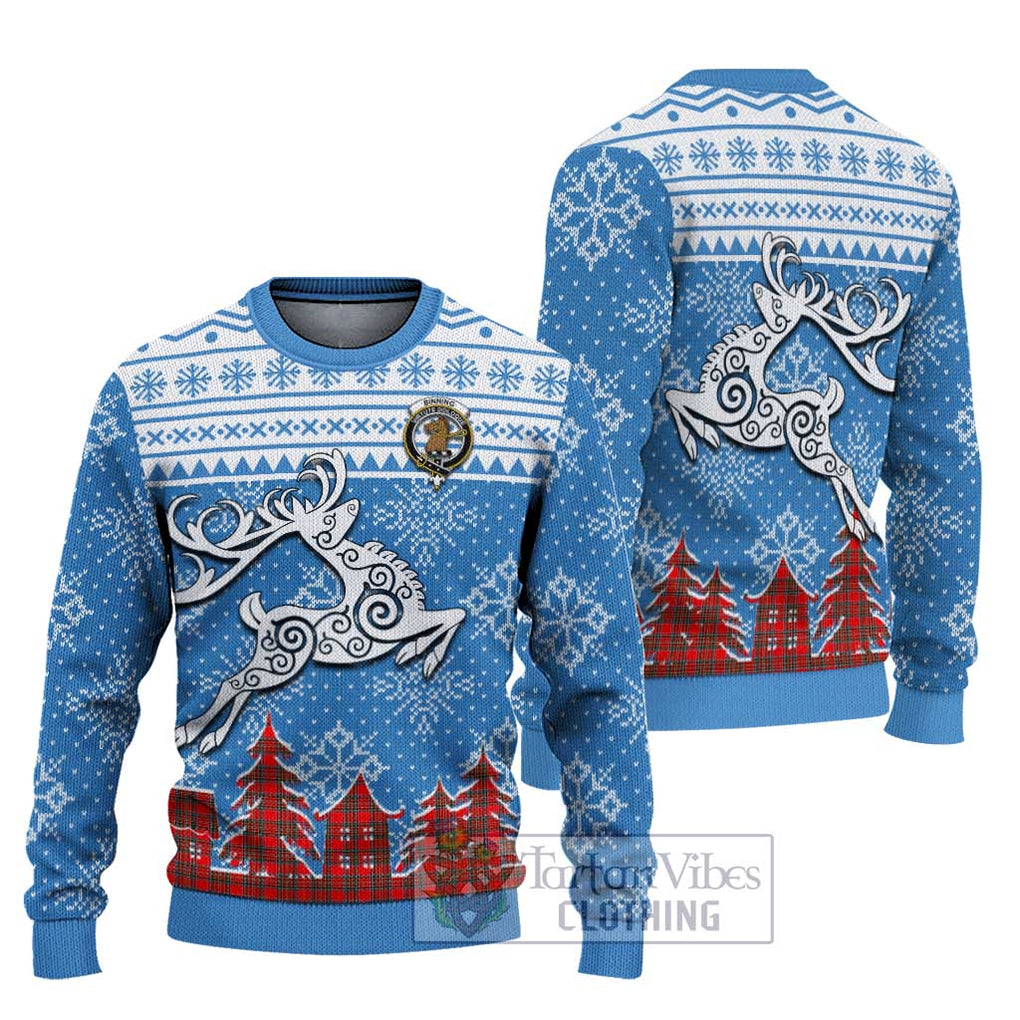 Tartan Vibes Clothing Binning Clan Christmas Ugly Sweater with Tartan and Celtic Raindeer Style