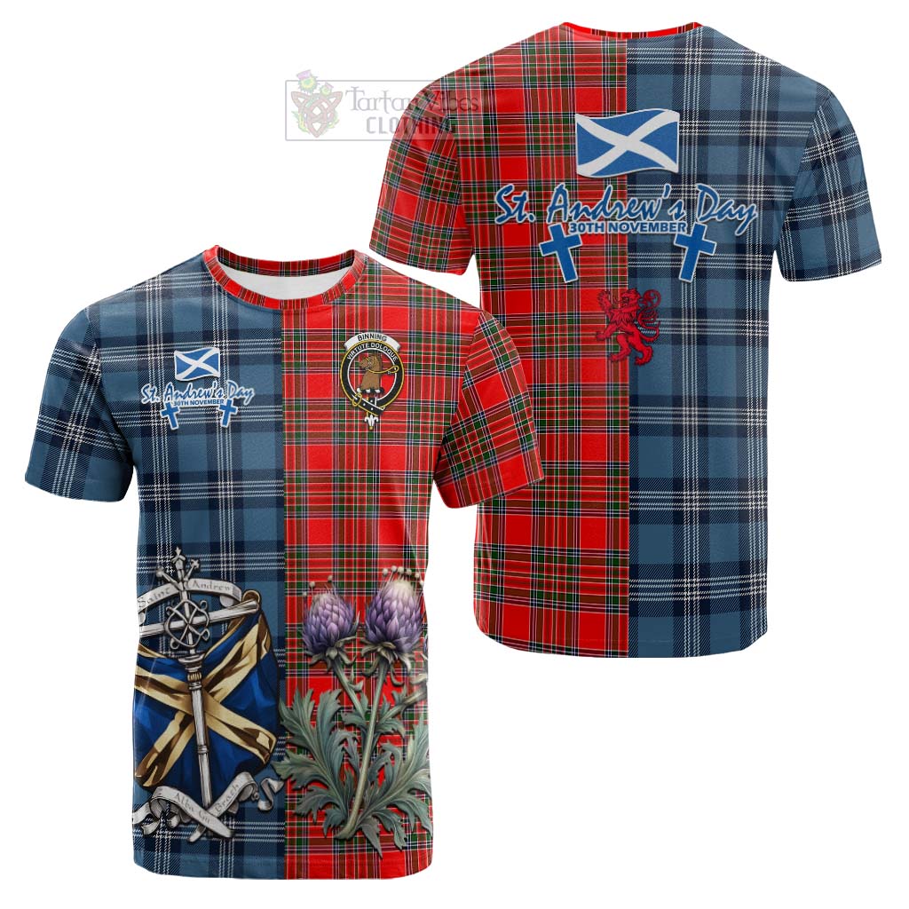 Tartan Vibes Clothing Binning Tartan Cotton T-shirt Happy St. Andrew's Day Half Tartan Style