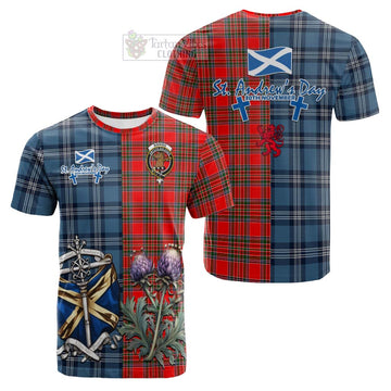 Binning Tartan Cotton T-shirt Happy St. Andrew's Day Half Tartan Style