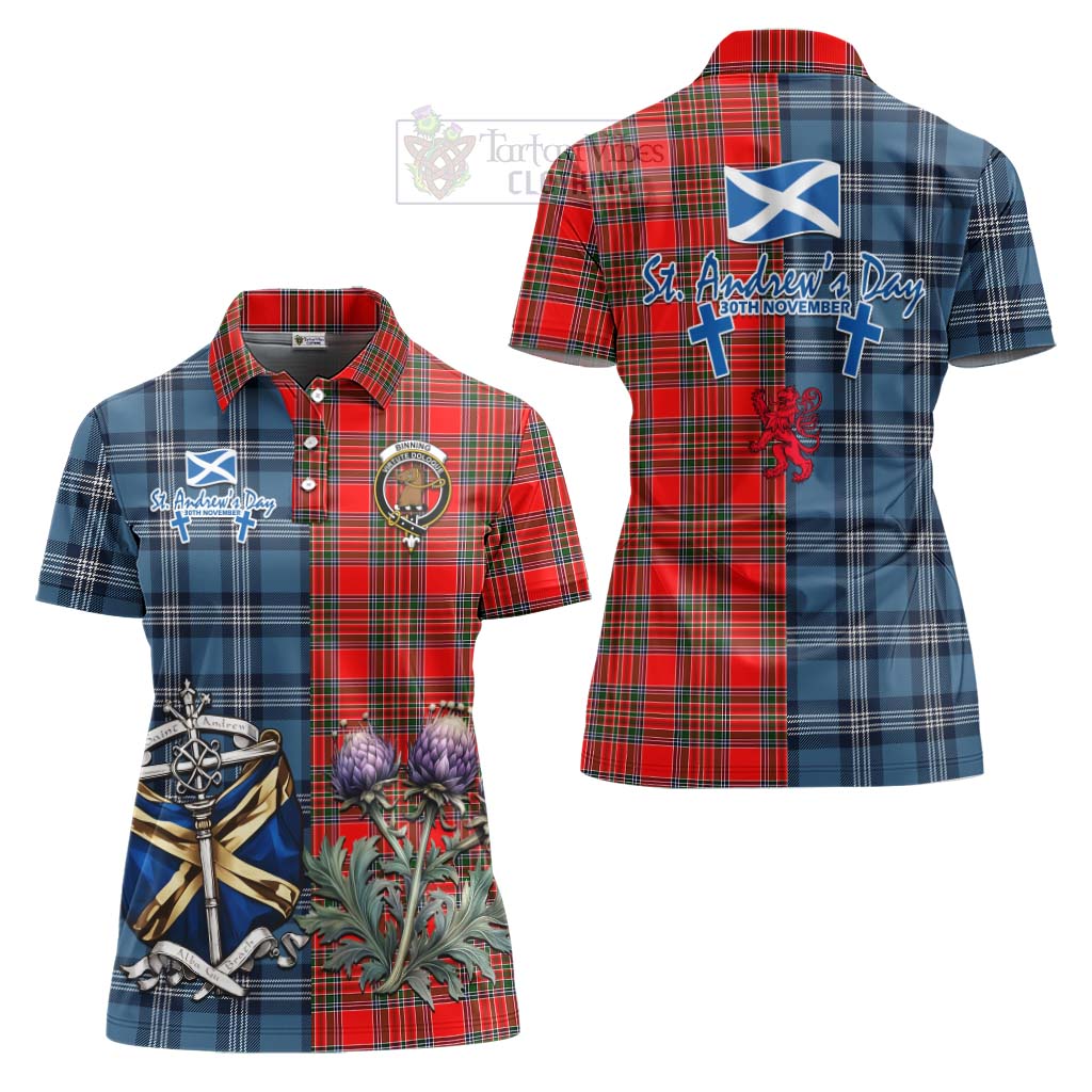 Tartan Vibes Clothing Binning Tartan Women's Polo Shirt Happy St. Andrew's Day Half Tartan Style