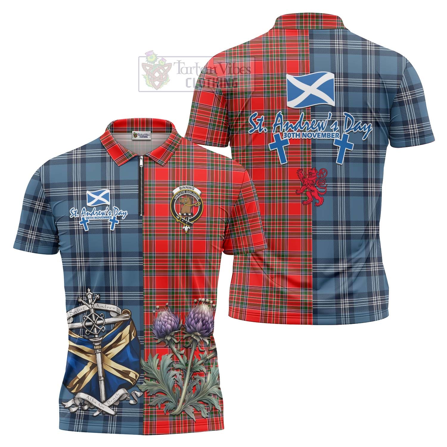 Tartan Vibes Clothing Binning Tartan Zipper Polo Shirt Happy St. Andrew's Day Half Tartan Style