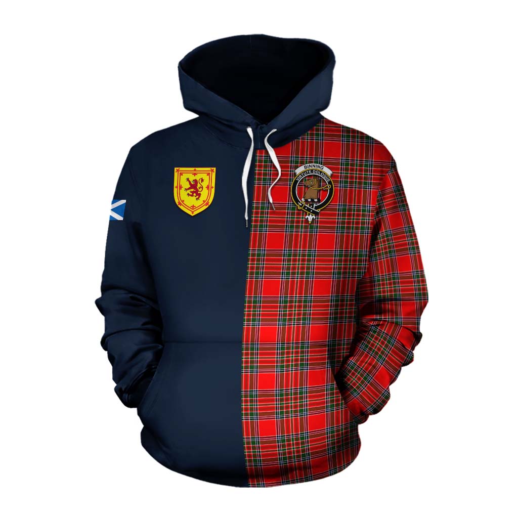 Tartan Vibes Clothing Binning Tartan Cotton Hoodie Alba with Scottish Lion Royal Arm Half Style