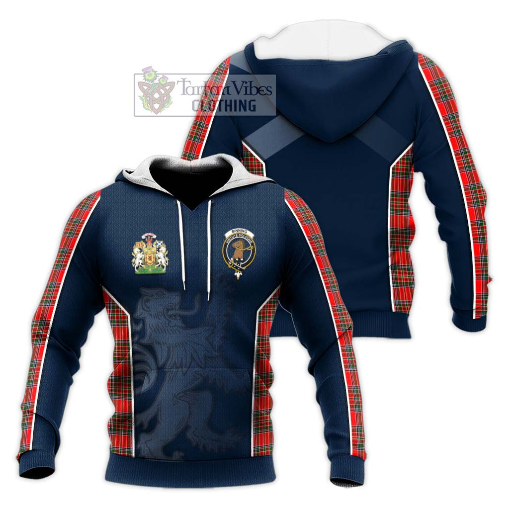 Binning Tartan Knitted Hoodie with Family Crest and Lion Rampant Vibes Sport Style Unisex Knitted Pullover Hoodie - Tartan Vibes Clothing