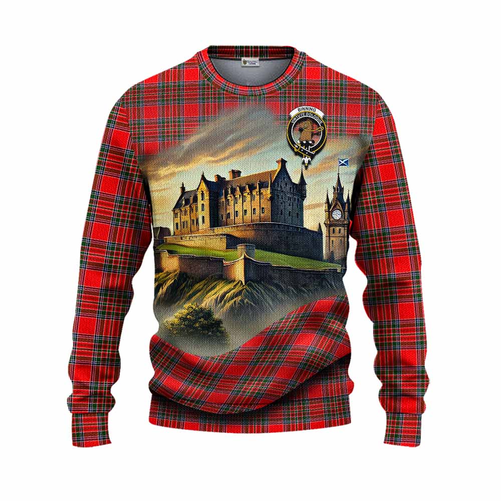 Binning Tartan Family Crest Knitted Sweater with Scottish Ancient Castle Style Unisex - Tartan Vibes Clothing