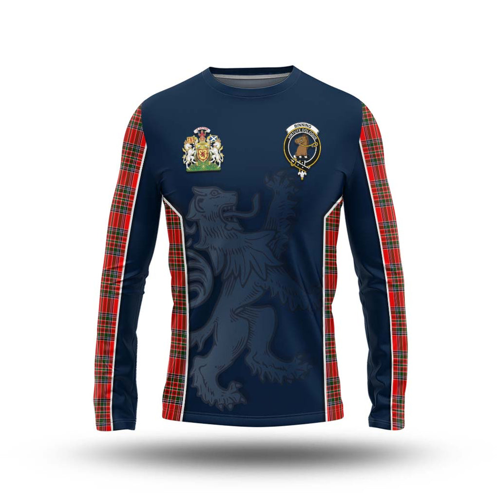 Binning Tartan Long Sleeve T-Shirt with Family Crest and Lion Rampant Vibes Sport Style Unisex - Tartan Vibes Clothing