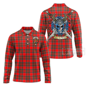 Binning Tartan Long Sleeve Polo Shirt with Family Crest Celtic Skull Style