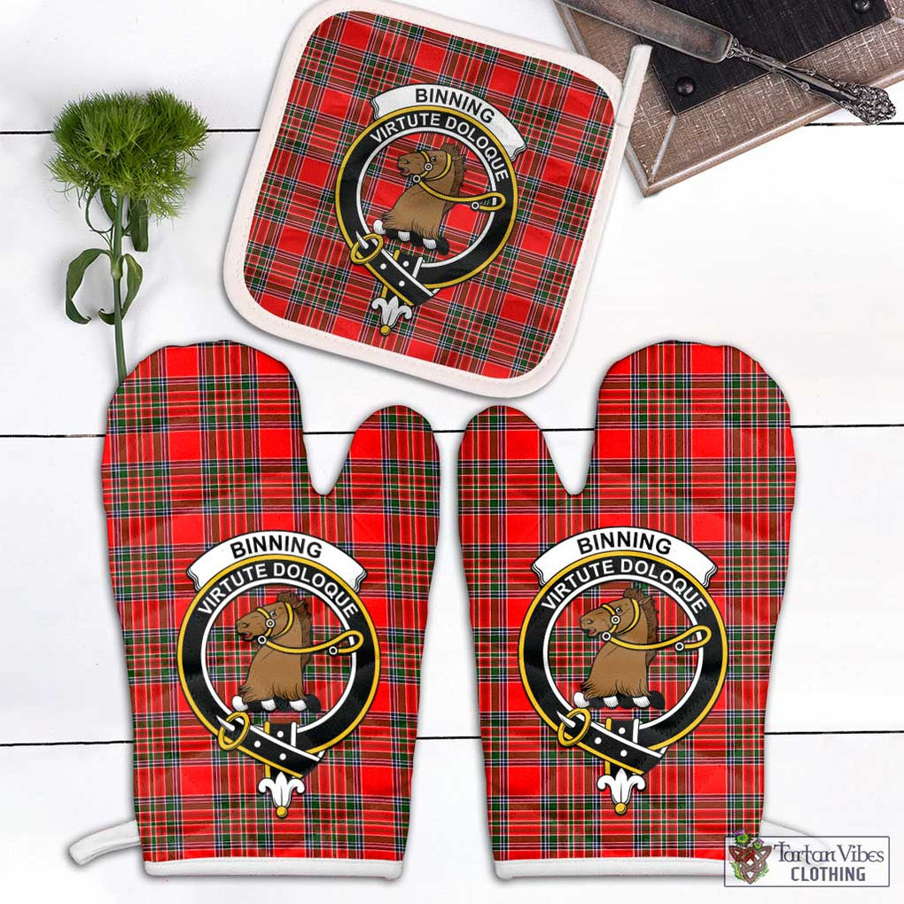 Binning Tartan Combo Oven Mitt & Pot-Holder with Family Crest Combo 1 Oven Mitt & 1 Pot-Holder White - Tartan Vibes Clothing