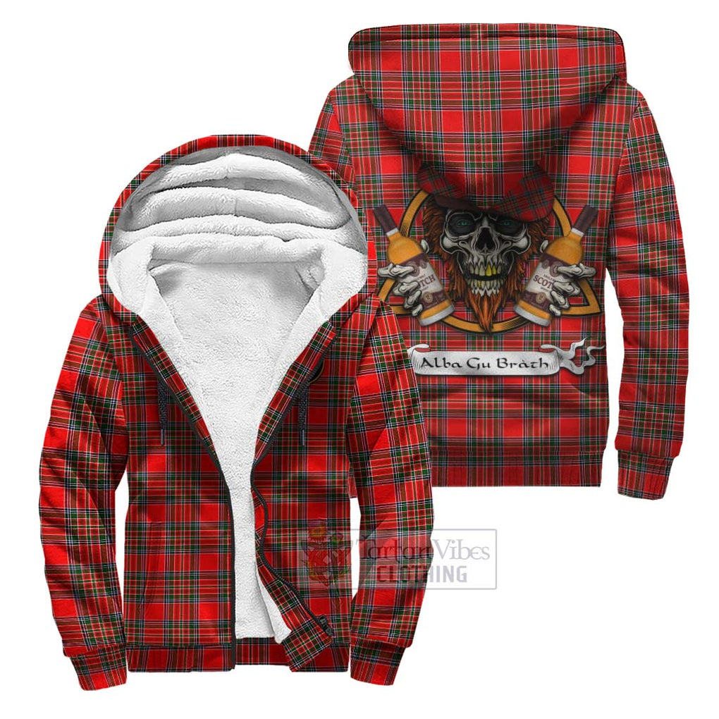 Tartan Vibes Clothing Binning Tartan Sherpa Hoodie with Family Crest and Bearded Skull Holding Bottles of Whiskey