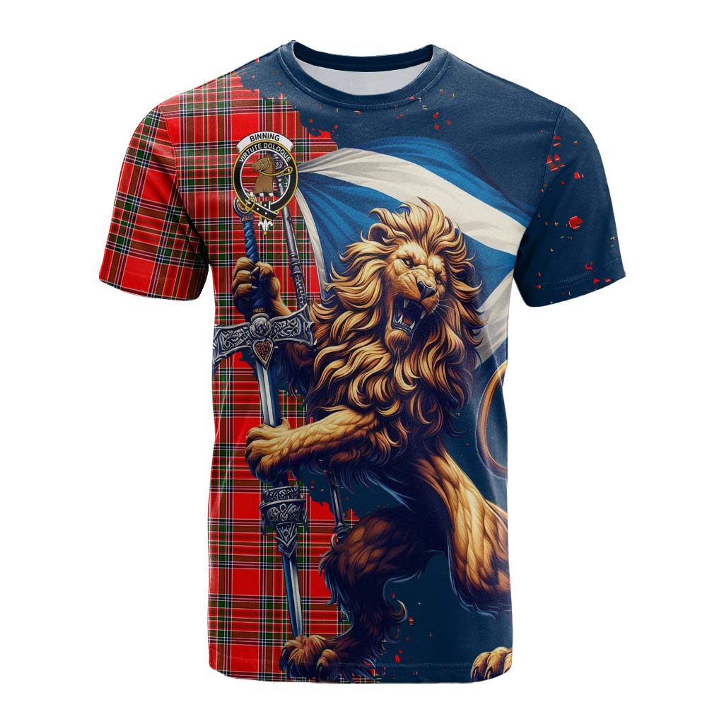 Tartan Vibes Clothing Binning Tartan Family Crest Cotton T-shirt with Scottish Majestic Lion