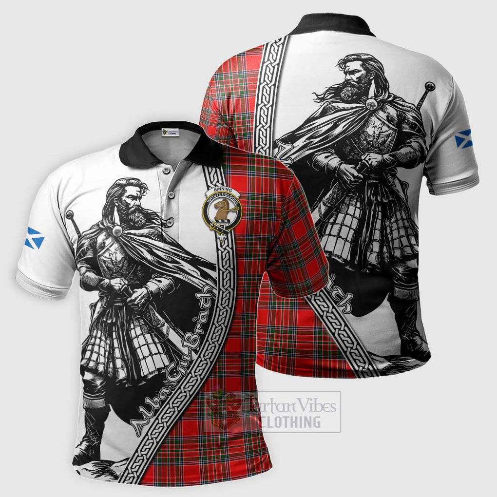 Tartan Vibes Clothing Binning Tartan Clan Crest Polo Shirt with Highlander Warrior Celtic Style