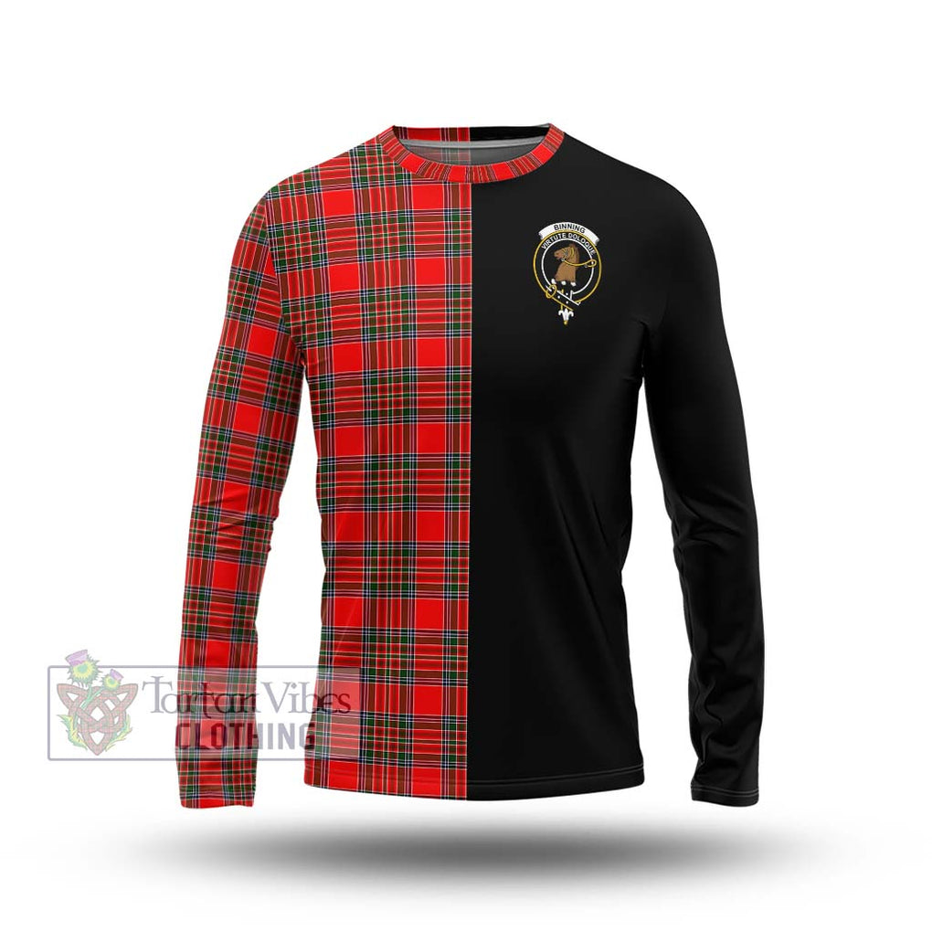 Binning Tartan Long Sleeve T-Shirt with Family Crest and Half Of Me Style Unisex - Tartanvibesclothing Shop