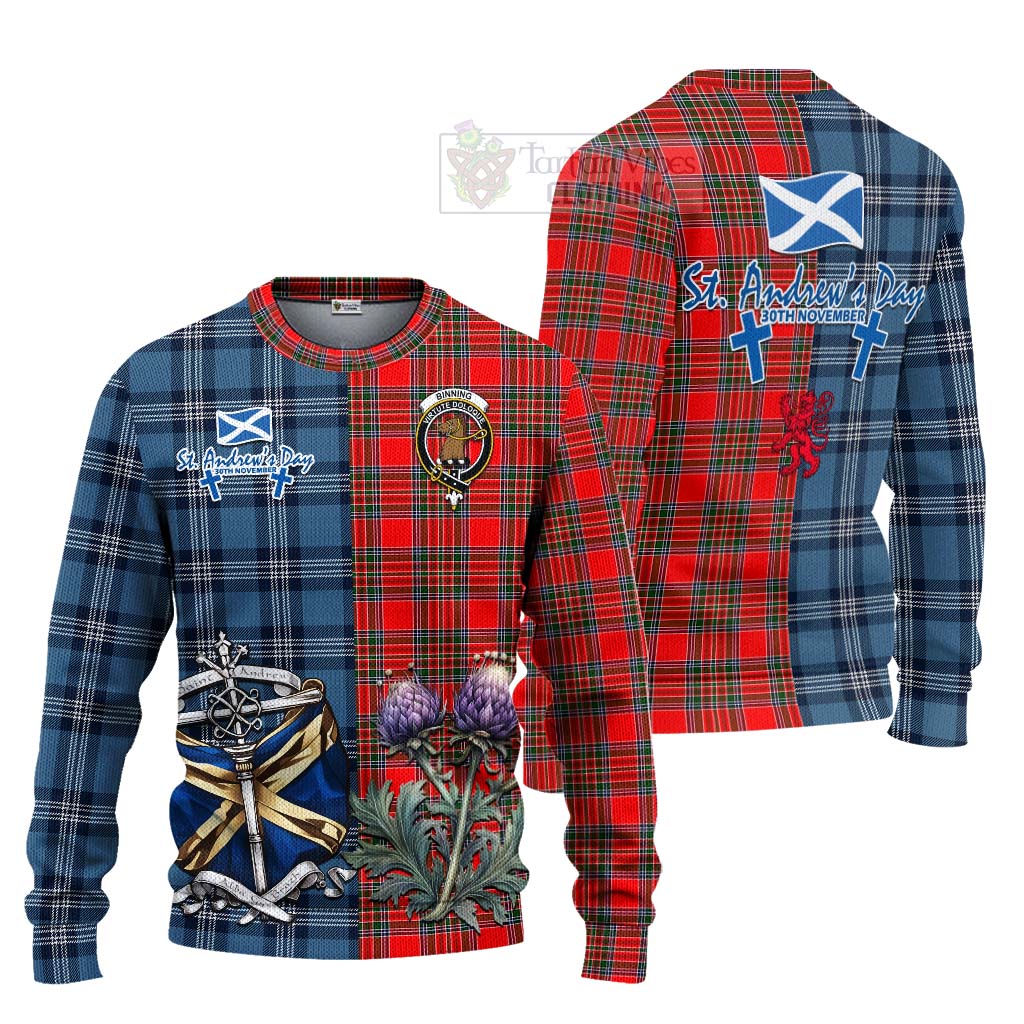 Tartan Vibes Clothing Binning Tartan Knitted Sweater Happy St. Andrew's Day Half Tartan Style