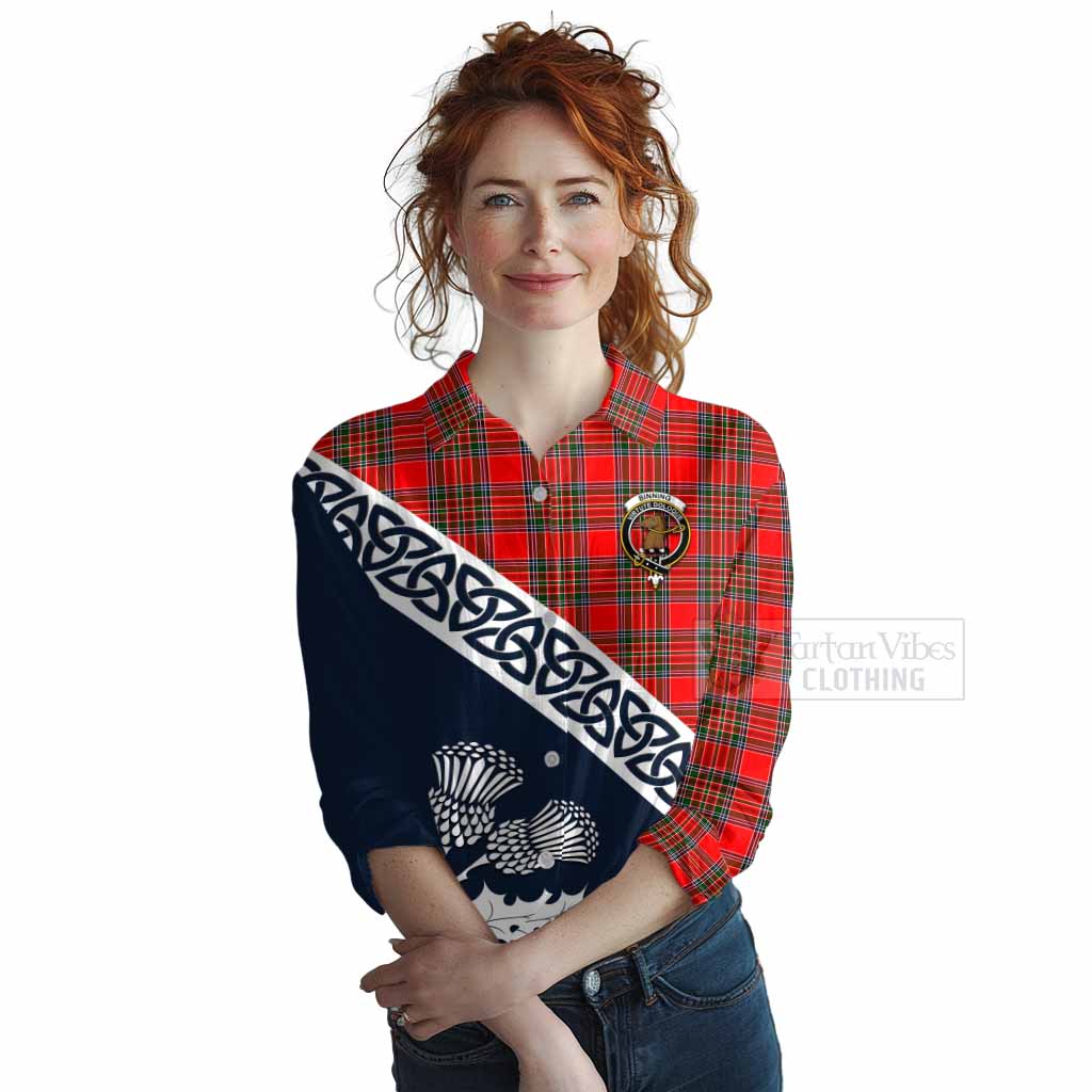 Tartan Vibes Clothing Binning Tartan Women's Casual Shirt Featuring Thistle and Scotland Map