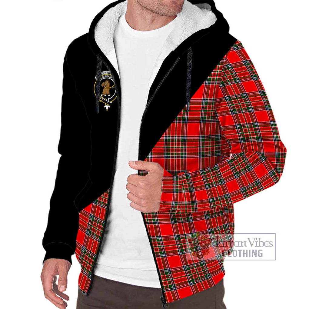 Binning Tartan Sherpa Hoodie with Family Crest and Military Logo Style Unisex S - Tartanvibesclothing Shop