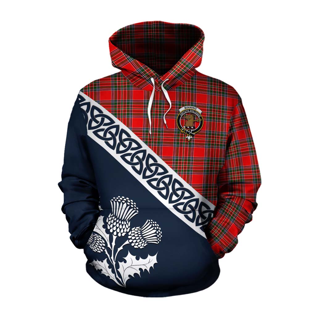 Tartan Vibes Clothing Binning Tartan Cotton Hoodie Featuring Thistle and Scotland Map