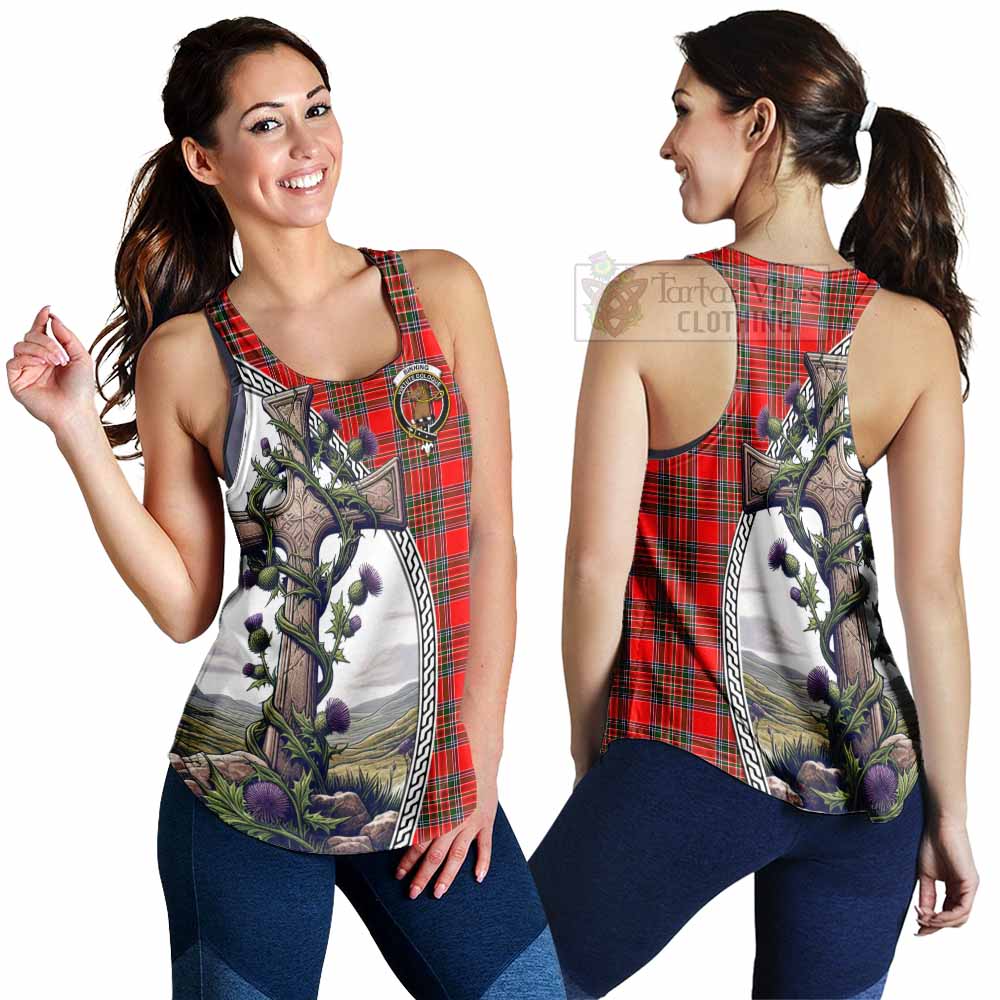 Tartan Vibes Clothing Binning Tartan Women's Racerback Tanks with Family Crest and St. Andrew's Cross Accented by Thistle Vines