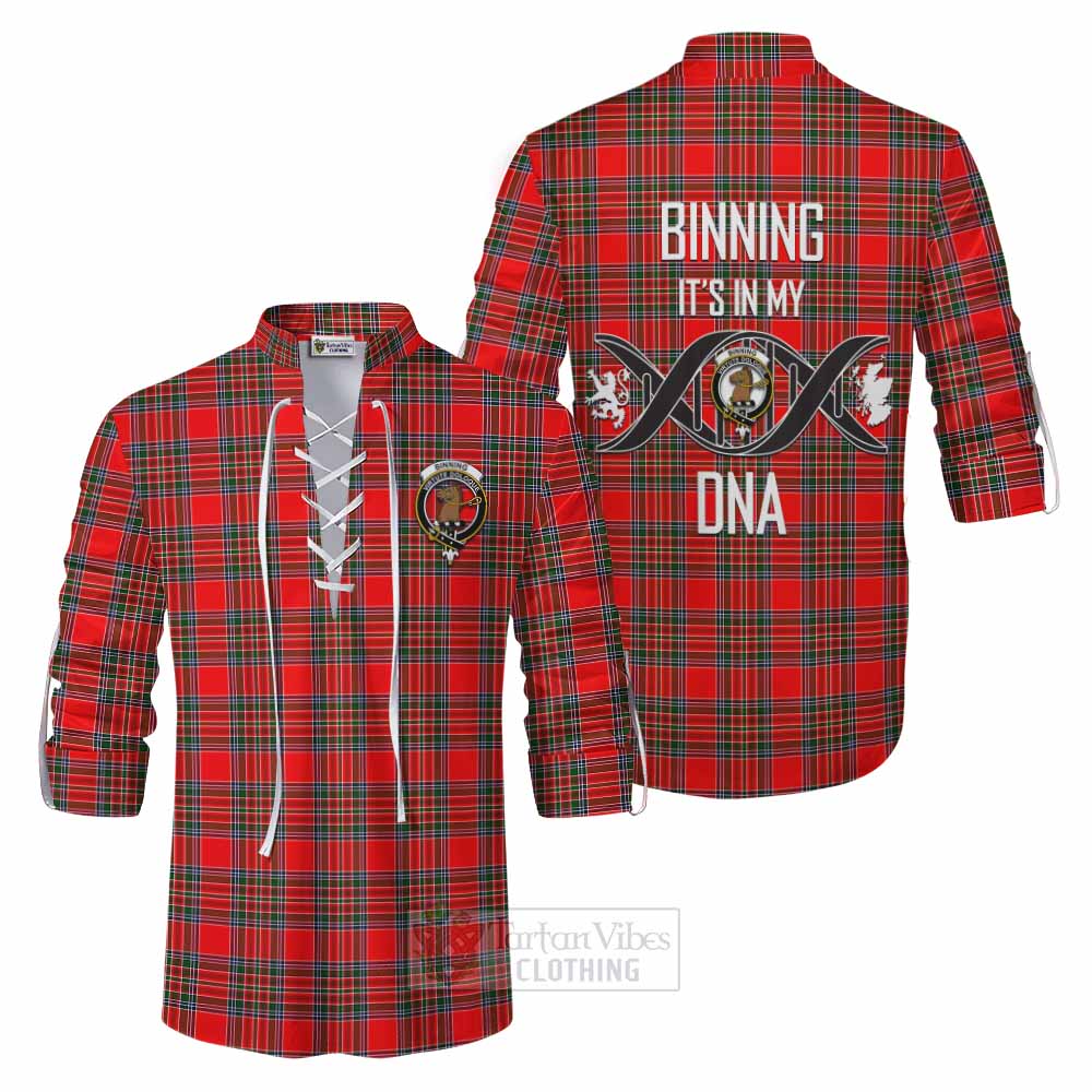 Tartan Vibes Clothing Binning Tartan Ghillie Kilt Shirt with Family Crest DNA In Me Style