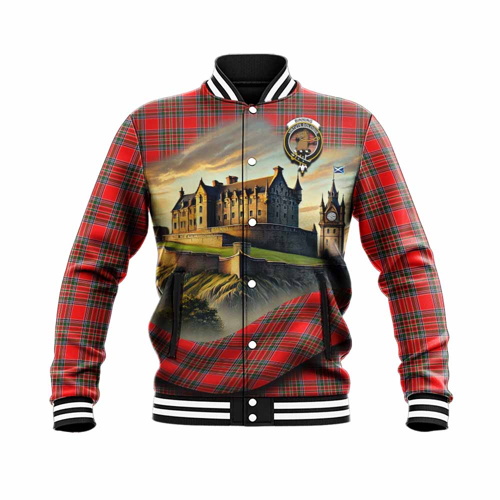Binning Tartan Family Crest Baseball Jacket with Scottish Ancient Castle Style Unisex - Tartan Vibes Clothing
