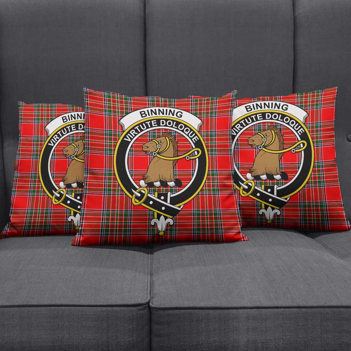 Binning Tartan Pillow Cover with Family Crest Square Pillow Cover - Tartanvibesclothing