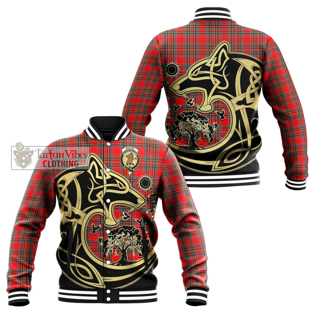 Binning Tartan Baseball Jacket with Family Crest Celtic Wolf Style Unisex - Tartan Vibes Clothing