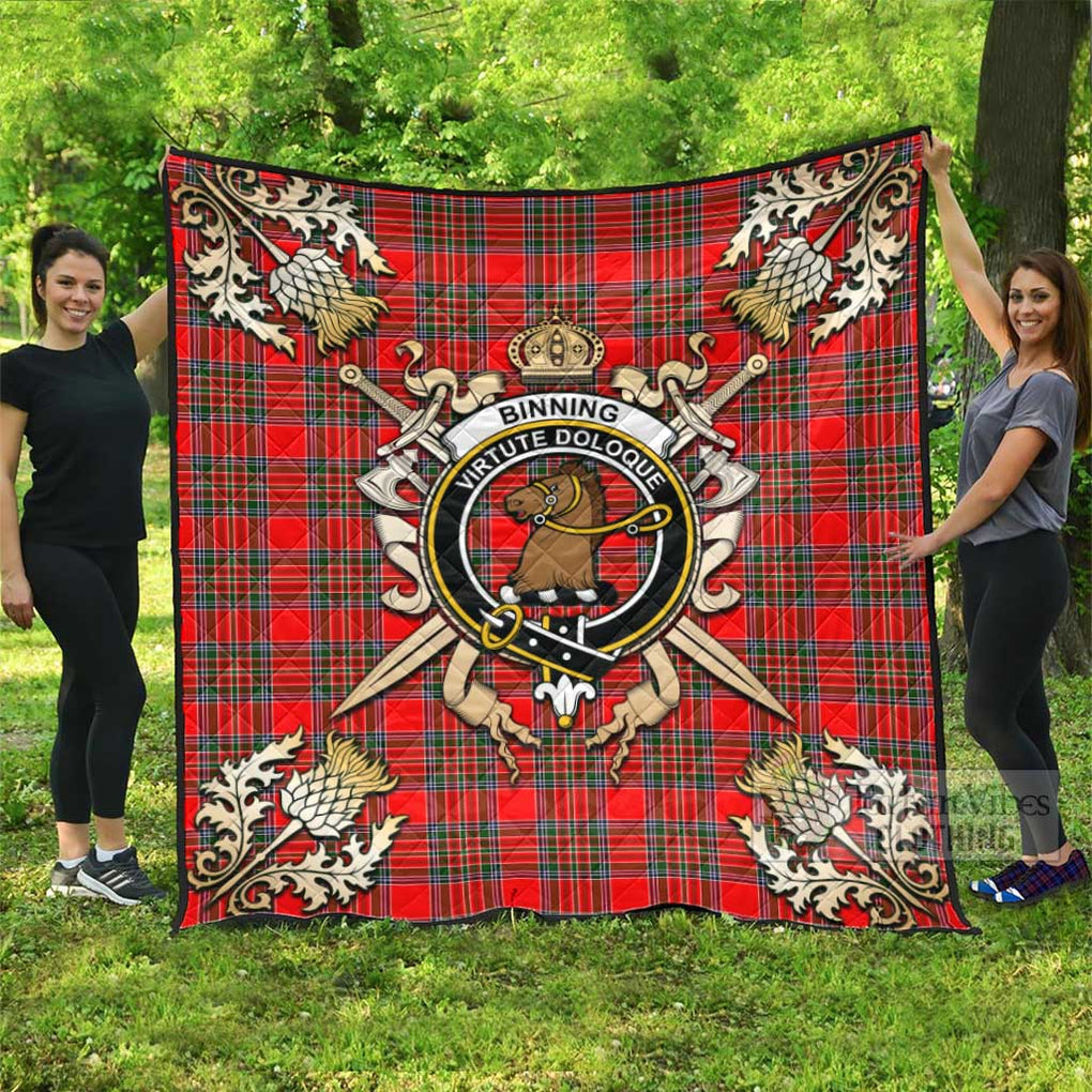 Tartan Vibes Clothing Binning Tartan Quilt with Family Crest and Scottish Golden Courage Shield