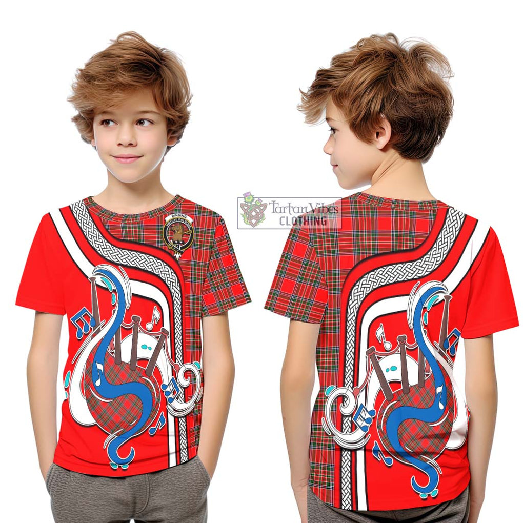 Tartan Vibes Clothing Binning Tartan Kid T-Shirt with Epic Bagpipe Style